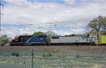 AMTK 744, 579 on a work train